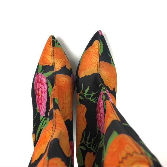 Sz11 Flower Floral Stiletto Sock Ankle Bootie - Picture 5 of 8